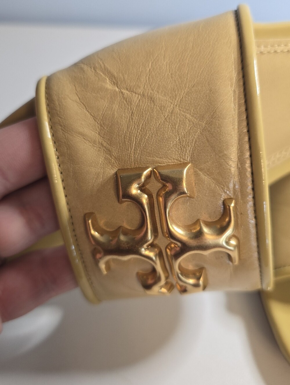 Tory Burch Gold Logo Yellow Eleanor Slide Sandals All Leather 7.5 Medium - Picture 4 of 12